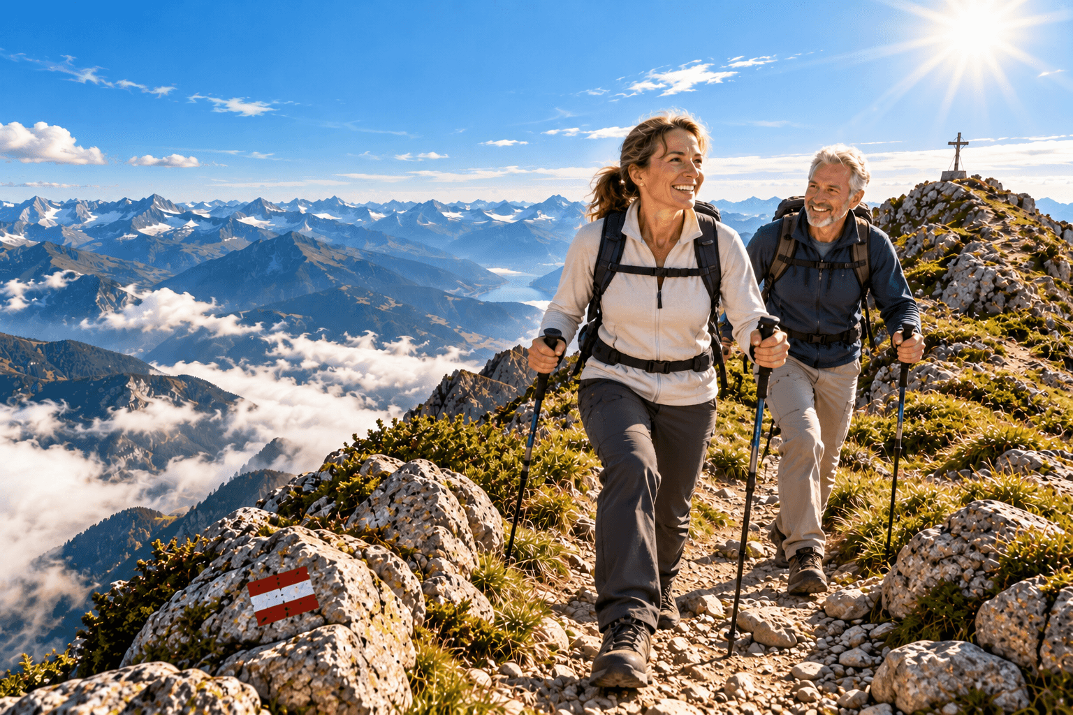 Alpine Wanderung mit Gipfelblick