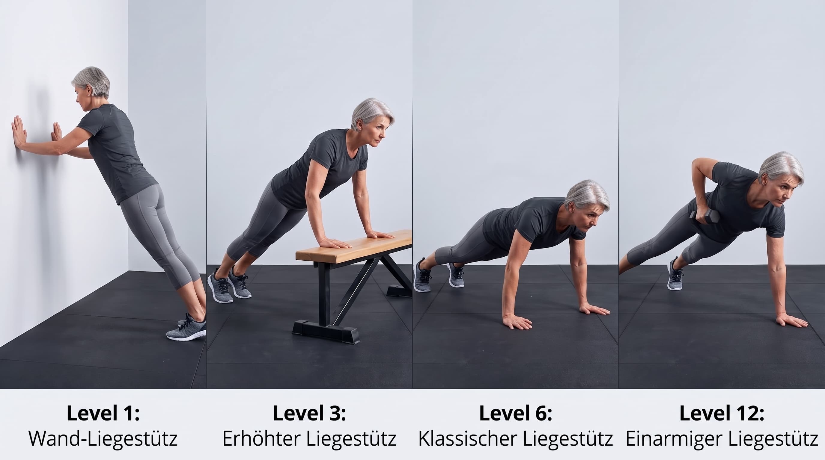 Progressionsbild Level 1 → Level 3 → Level 6 → Level 12
